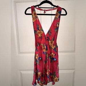 Victoria's Secret vintage pink tropical halter Silk Garment teddy lingerie L